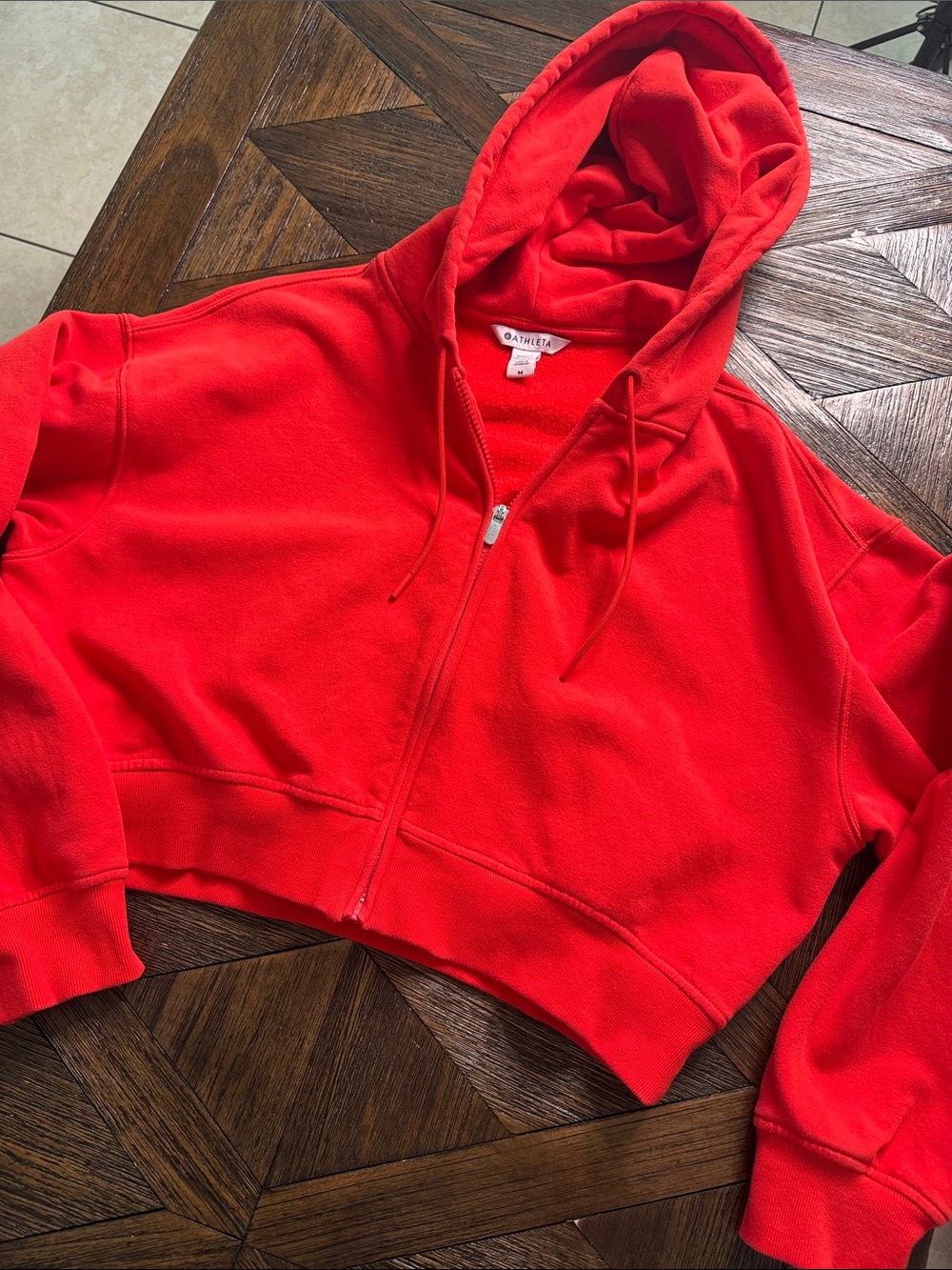 Athleta Fiery Red Cropped Oversized Full Zip Hoodie Size M - Picture 2 of 5